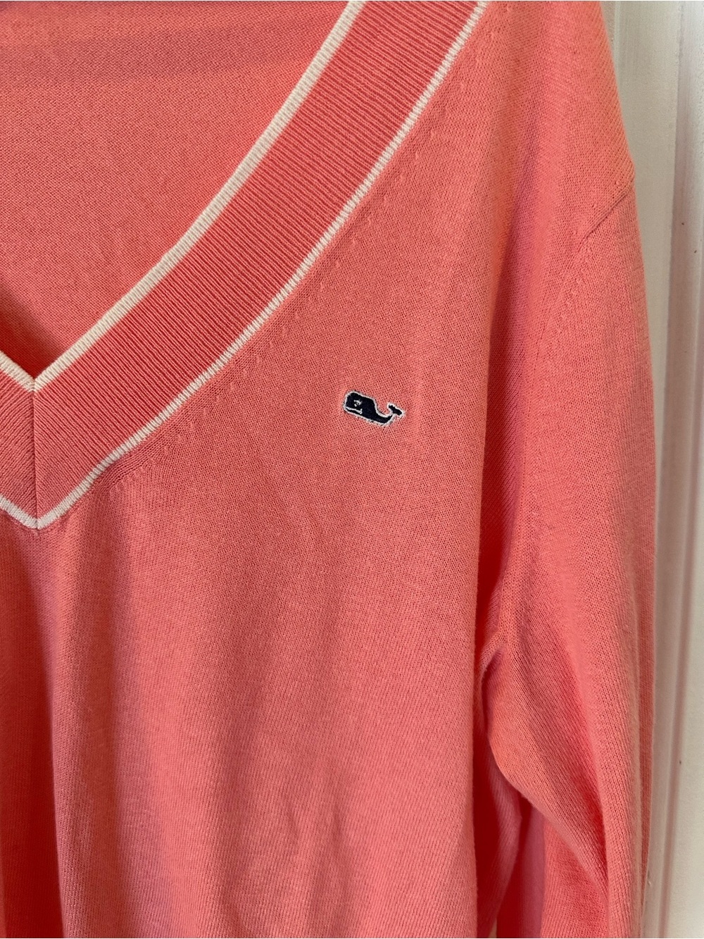 Vineyard Vines Coral V‑Neck Sweater with White Trim cotton - Picture 2 of 6